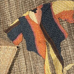 Polly & Esther Multi-Patterned Tie Front Blouse Size Small